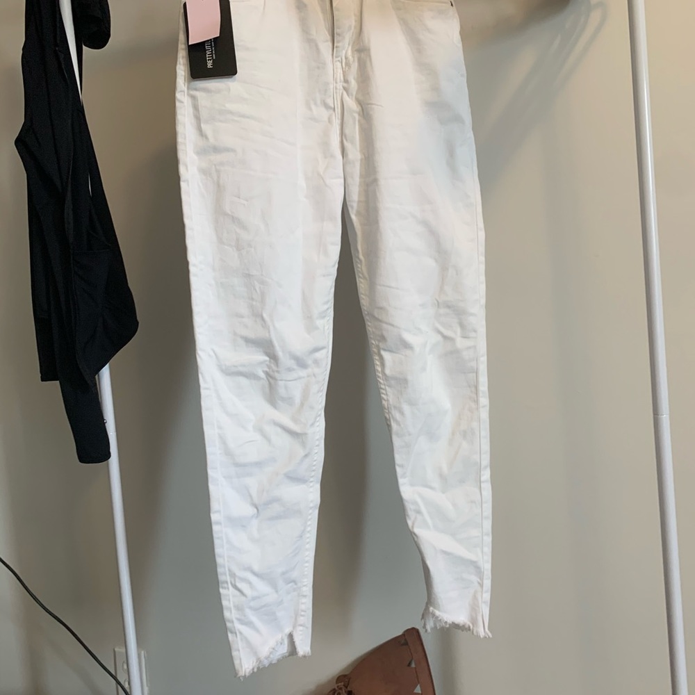 Super high waisted white skinny jeans
